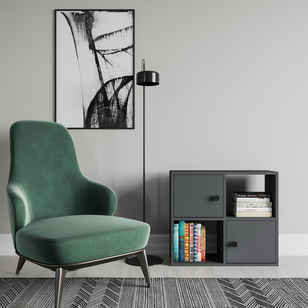 Decorotika Tuttle 2 Door 2 Open Shelf Anthracite Bookcase Image 3