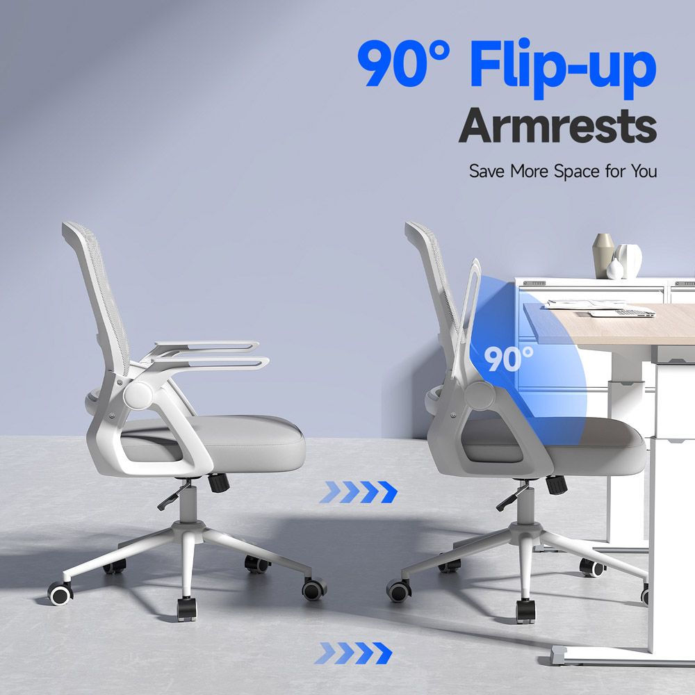 Rattrix Grey Swivel Computer Chair with Flip-Up Armrest and Lumbar Support Image 7