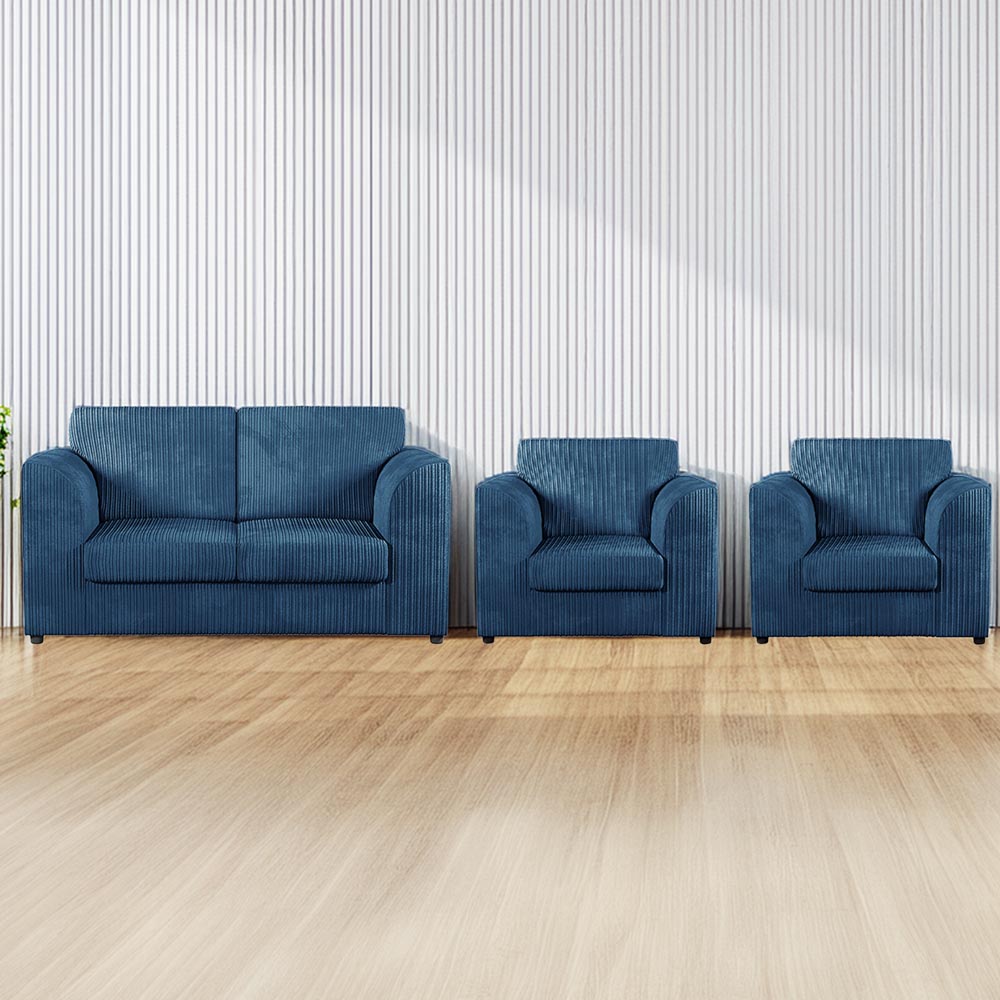 Luxor 4 Seater Marine Blue Jumbo Cord Full Back Sofa Suite Image 1