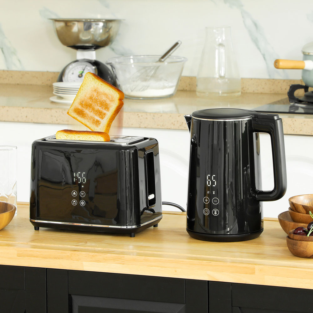 HOMCOM 800-211V70BK Black 1.5L Fast Boil Electric Kettle 3000W and 2 Slice Toaster Set Image 2