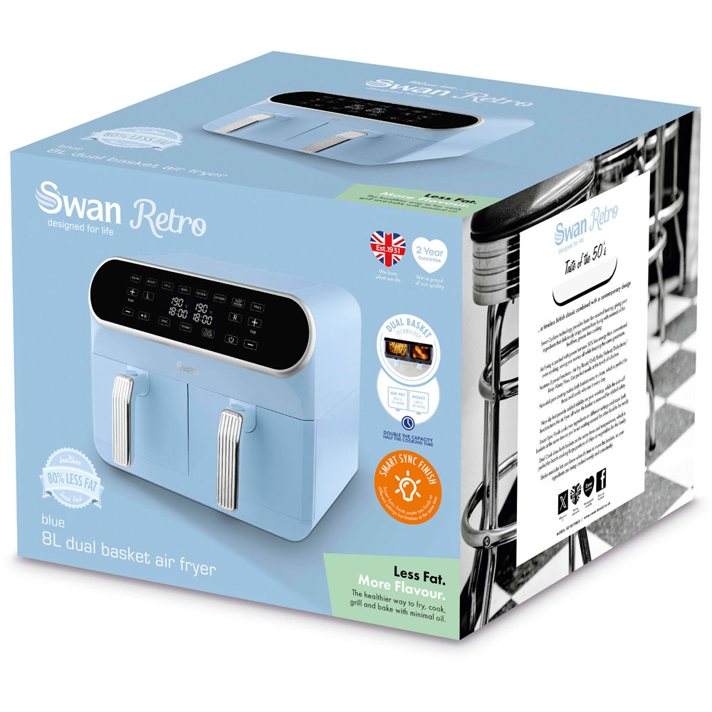 Swan Retro SD10519BLU Blue Dual Basket Air Fryer 8L Image 8