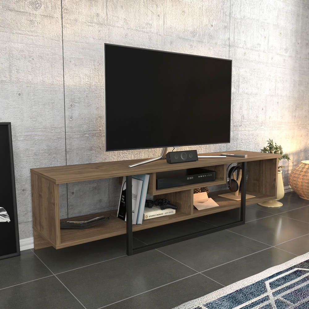 Decorotika Asal 3 Shelf Walnut and Black Modern TV Unit Image 4