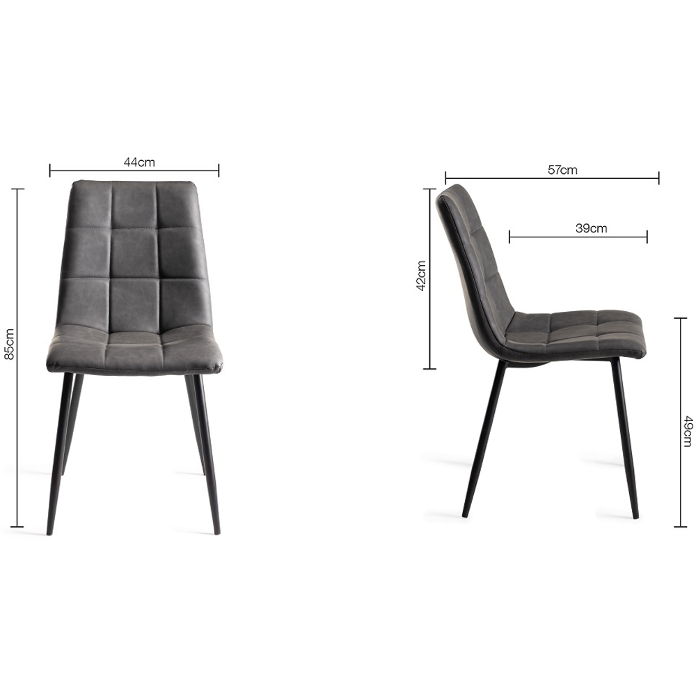 Bentley Designs Mondrian Set of 2 Dark Grey Leather Dining Chair Image 7