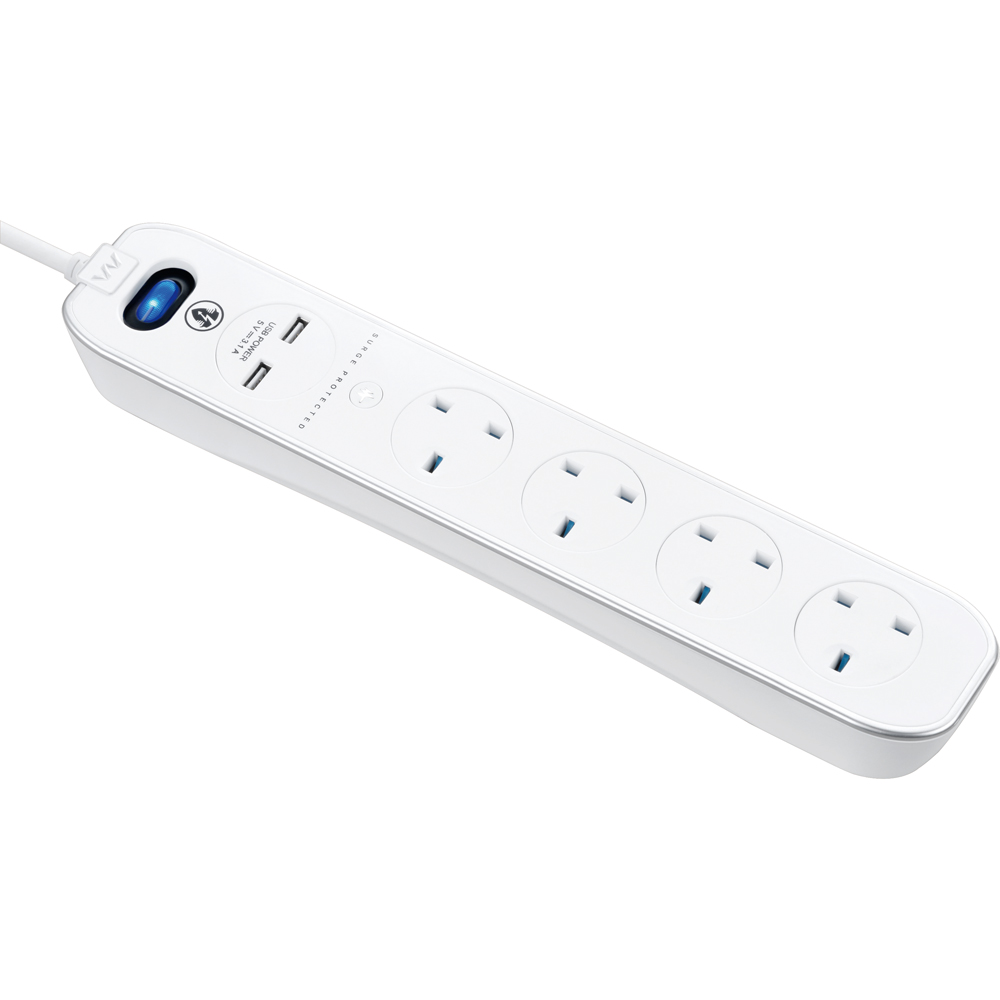 Masterplug Gloss White 4 Socket Switched Inline Surge Extension Lead with USB 2m Image 7