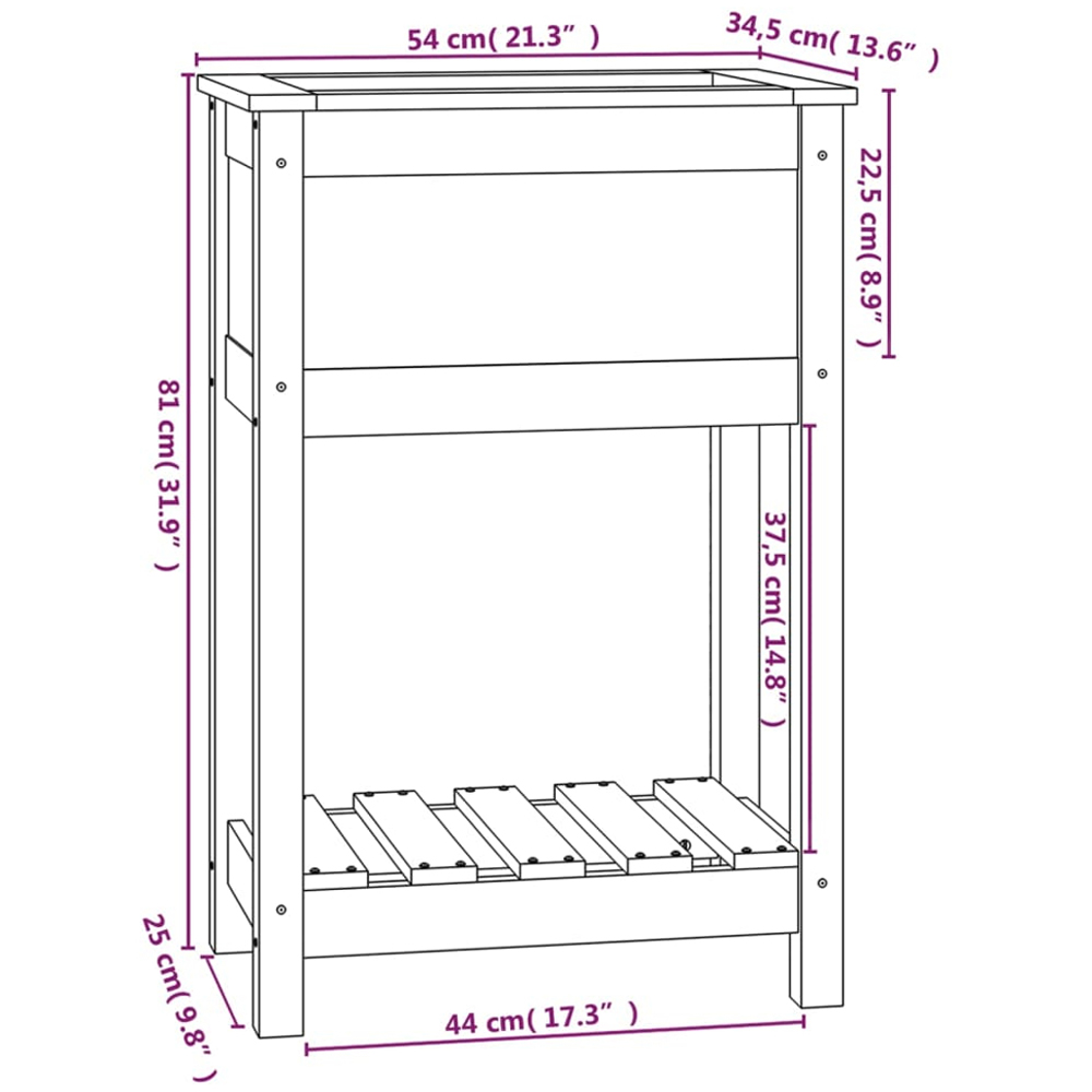 vidaXL Single Shelf Brown Solid Pine Wood Garden Planter 54 x 34.5 x 81cm Image 7