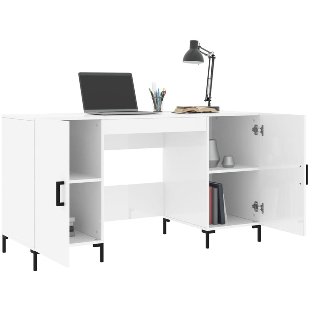 vidaXL 2 Door Computer Desk High Gloss White Image 9