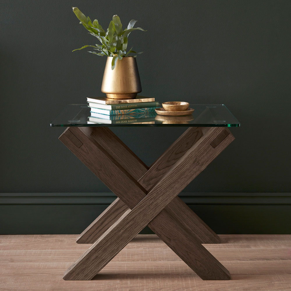 Bentley Designs Turin Dark Oak Glass Lamp Table Image 4