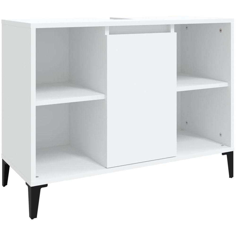 vidaXL Single Door 4 Shelf White Wood Washbasin Cabinet Image 2