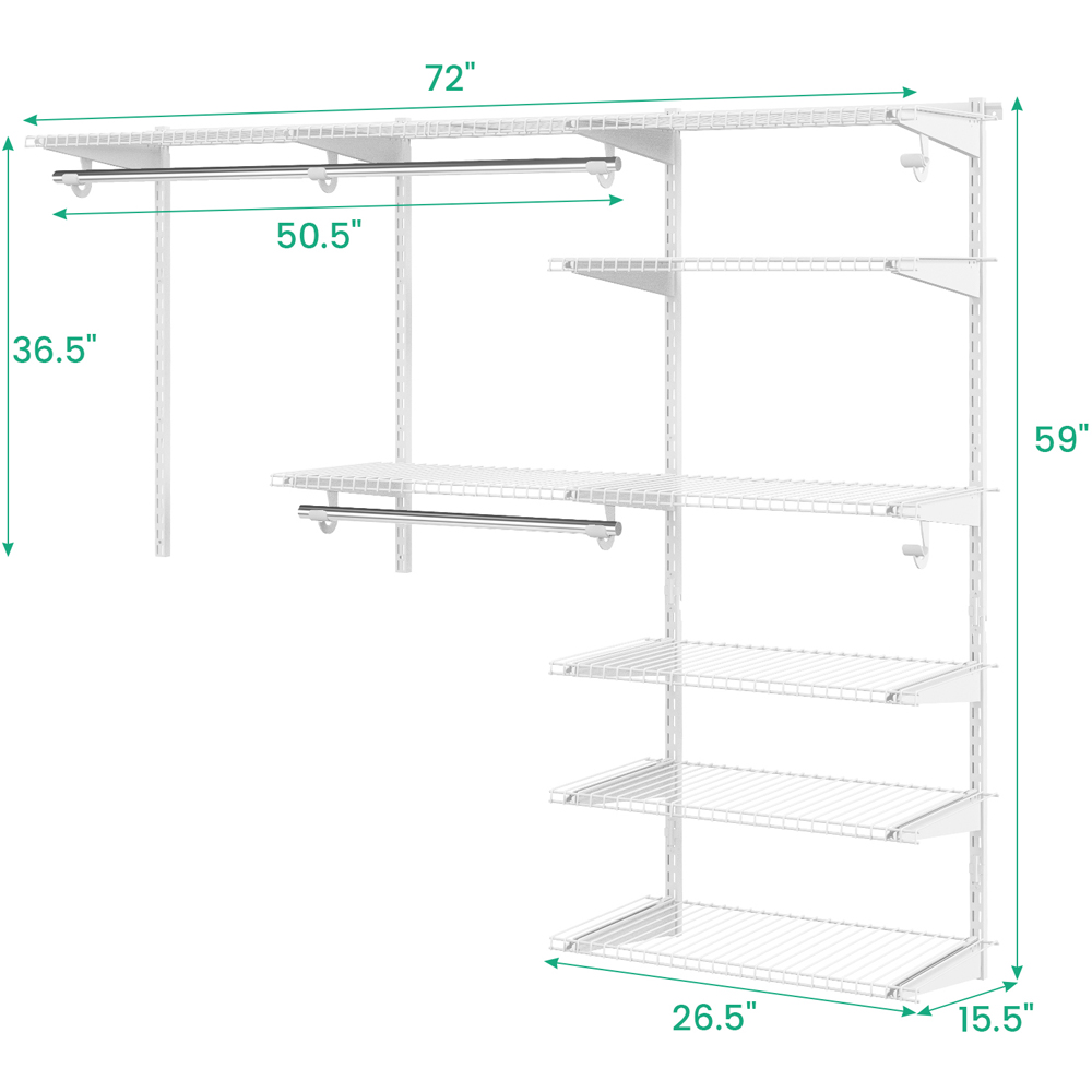 Costway White Custom Closet Organiser System Kit with Shelves Image 8