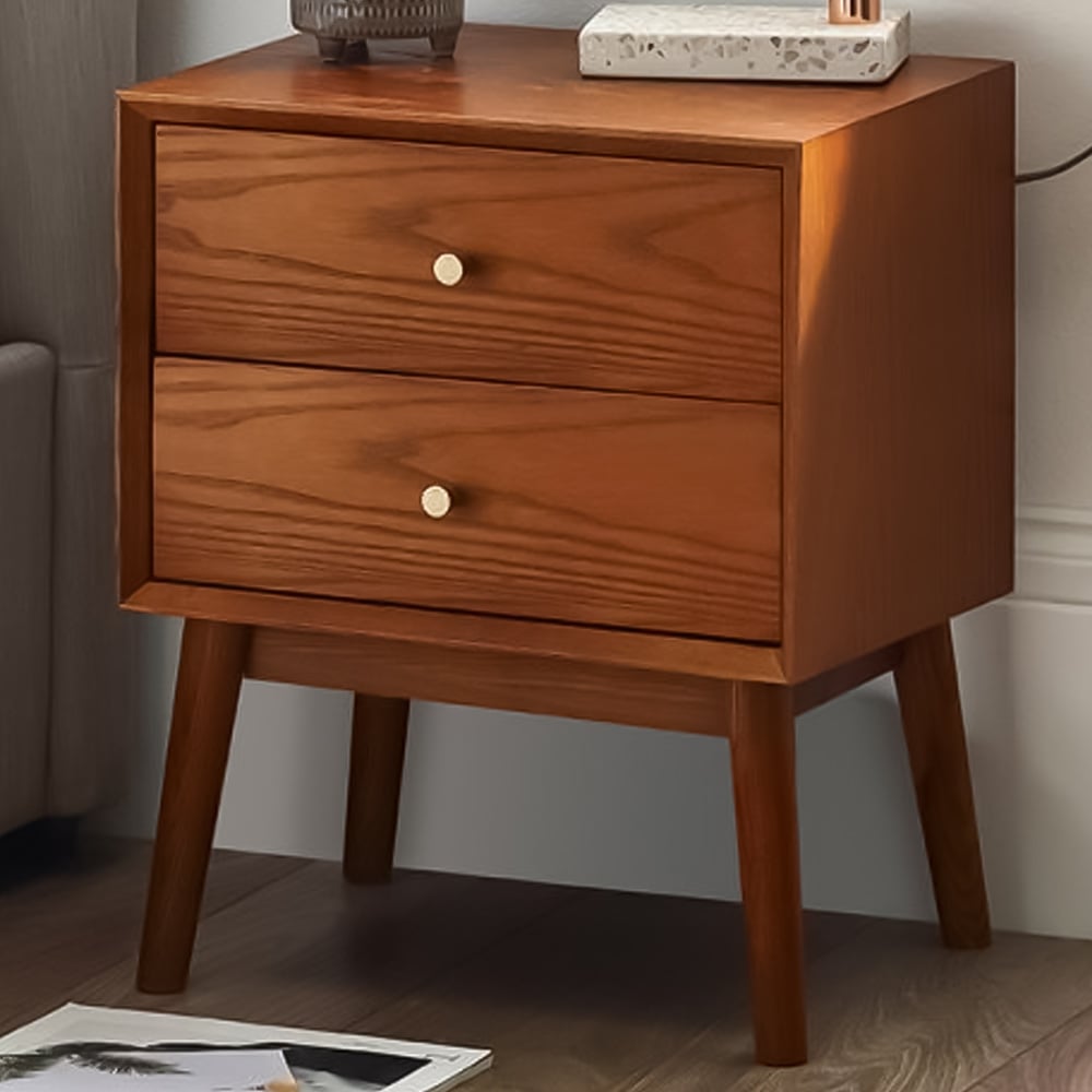 Julian Bowen Lowry 2 Drawer Cherry Ash Wood Bedside Table Image 1