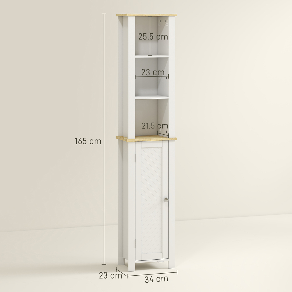 Kleankin Single Door 3 Shelf White Narrow Bathroom Storage Cabinet Image 9