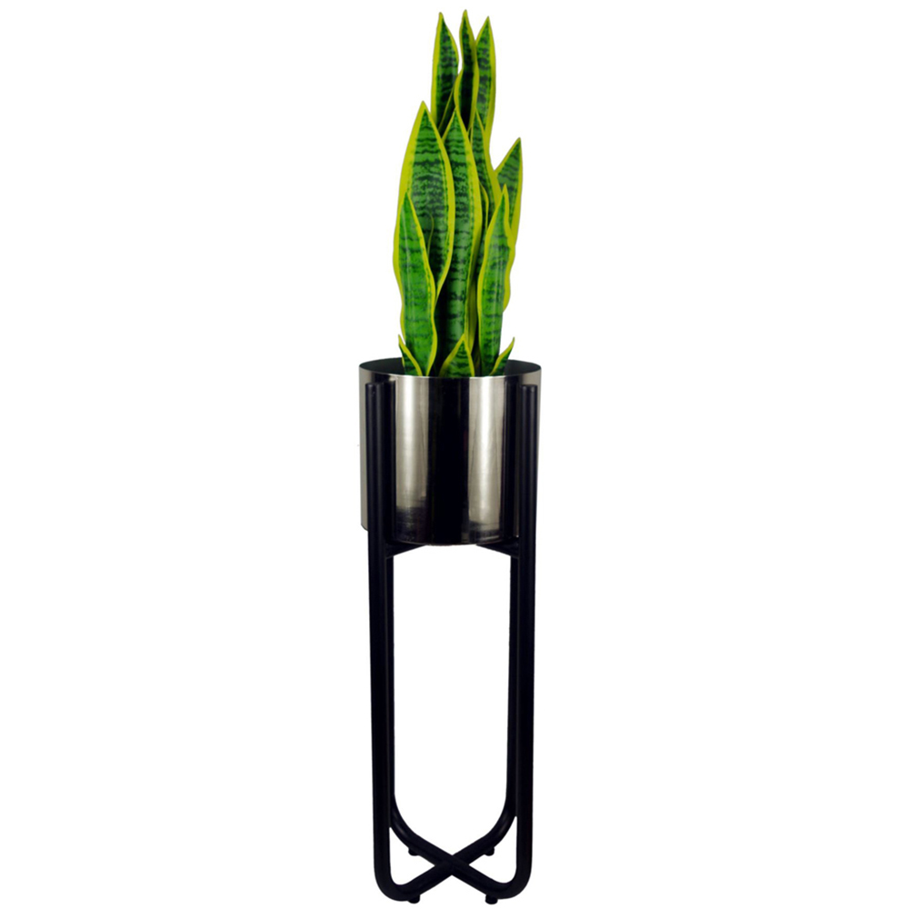 Botanik Leaf Design Black Metal Planter Stand and Gold Plant Pot Set Image 3