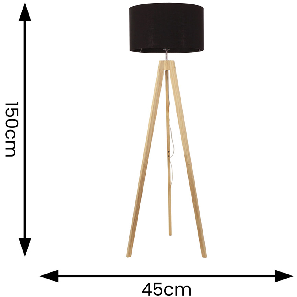 ValueLights Jackson Black Fabric Shade Natural Wood Tripod LED Floor Lamp Image 4
