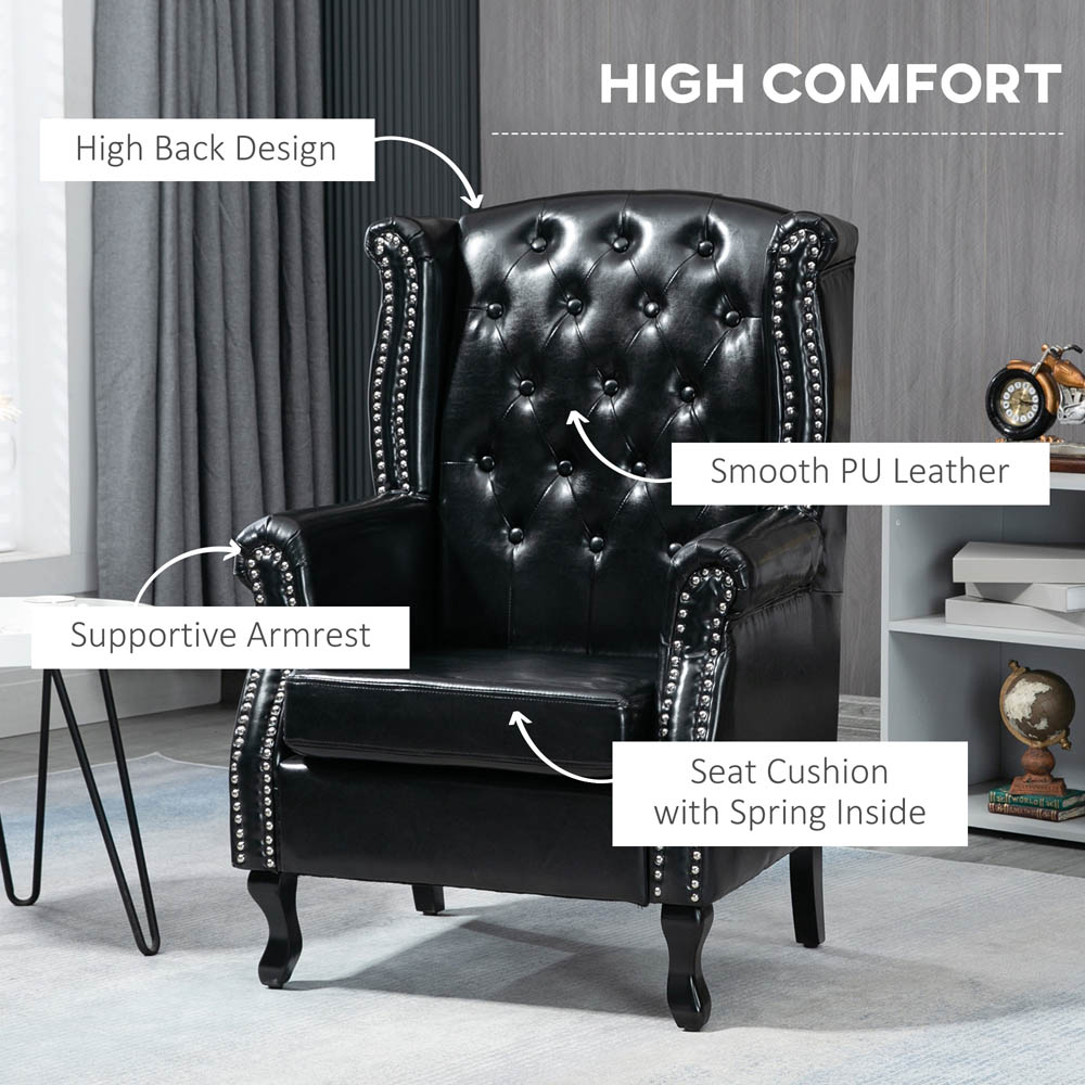 Portland Chesterfield Black Tufted Wingback Accent Armchair Image 3