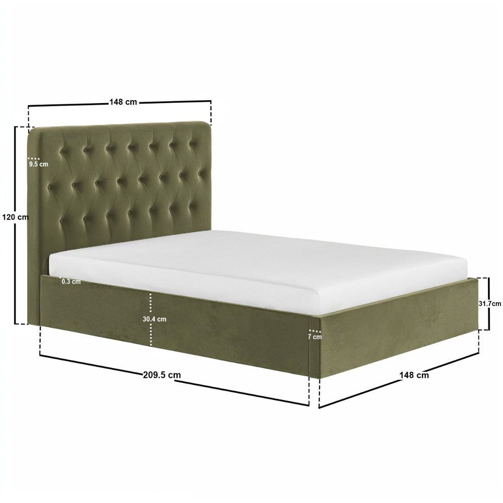Flair Marley Double Green Velvet Ottoman Bed with Buttoned Headboard Image 8