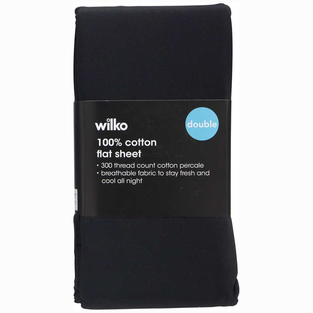Wilko Best Double Black 300 Thread Count Percale Flat Sheet Image 2