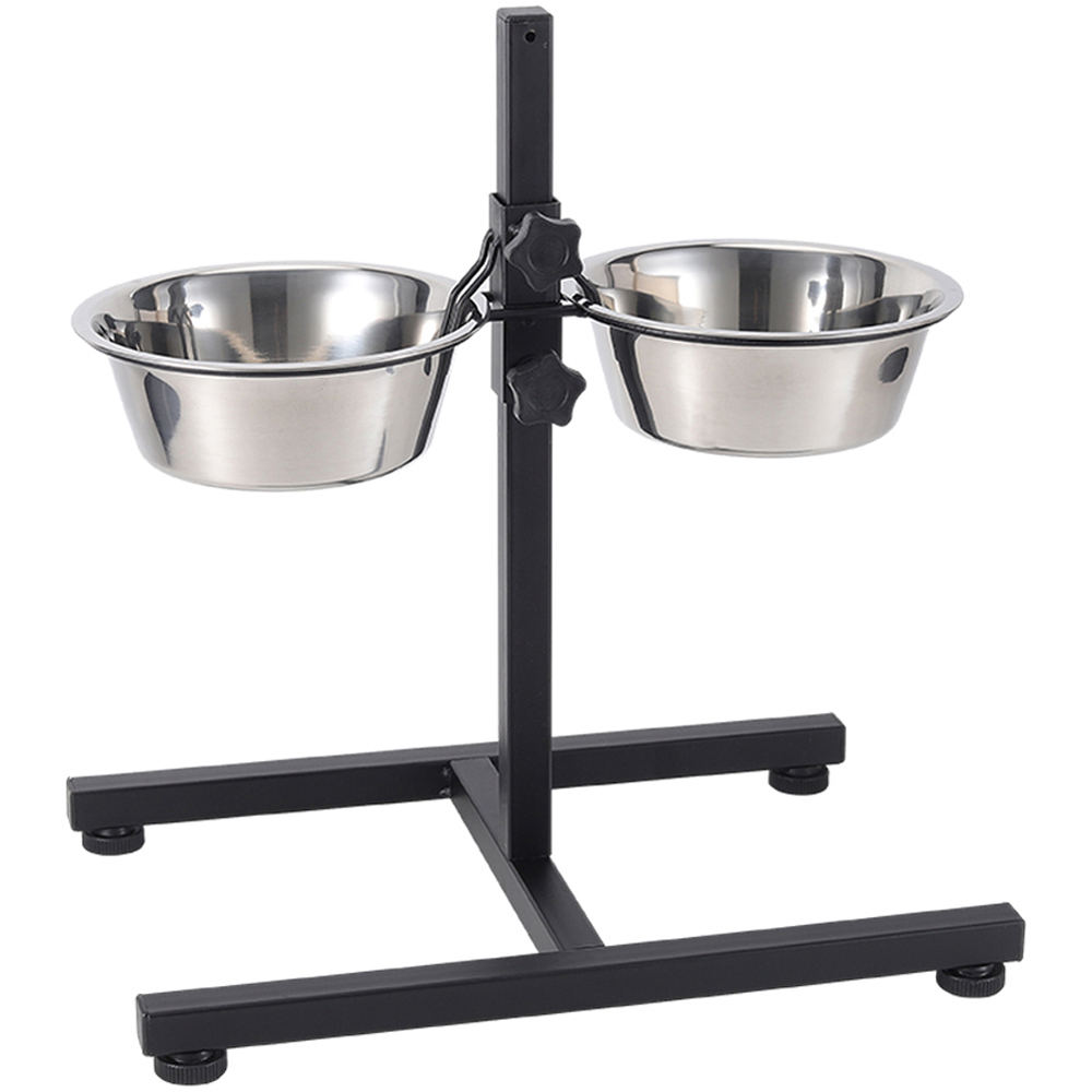 H&O Direct Medium Double Bowl Height Adjustable Stainless Steel Pet Feeder Image 1