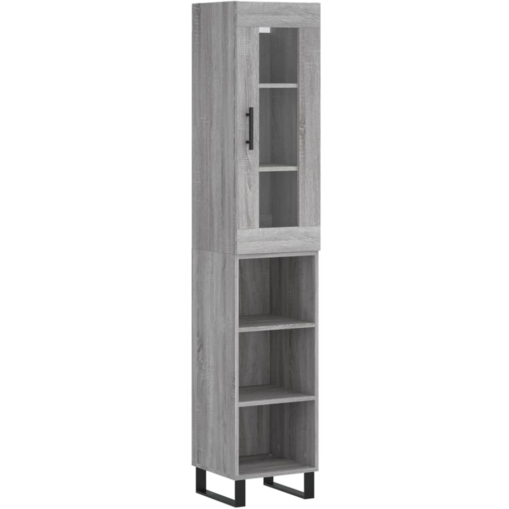 vidaXL Single Glass Door 3 Shelf Grey Sonoma Tall Highboard with Metal Legs Image 2