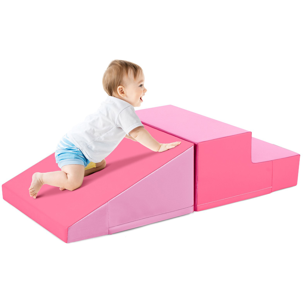 Costway 2 Piece Pink Kids Step and Slide Climber Playset Image 3