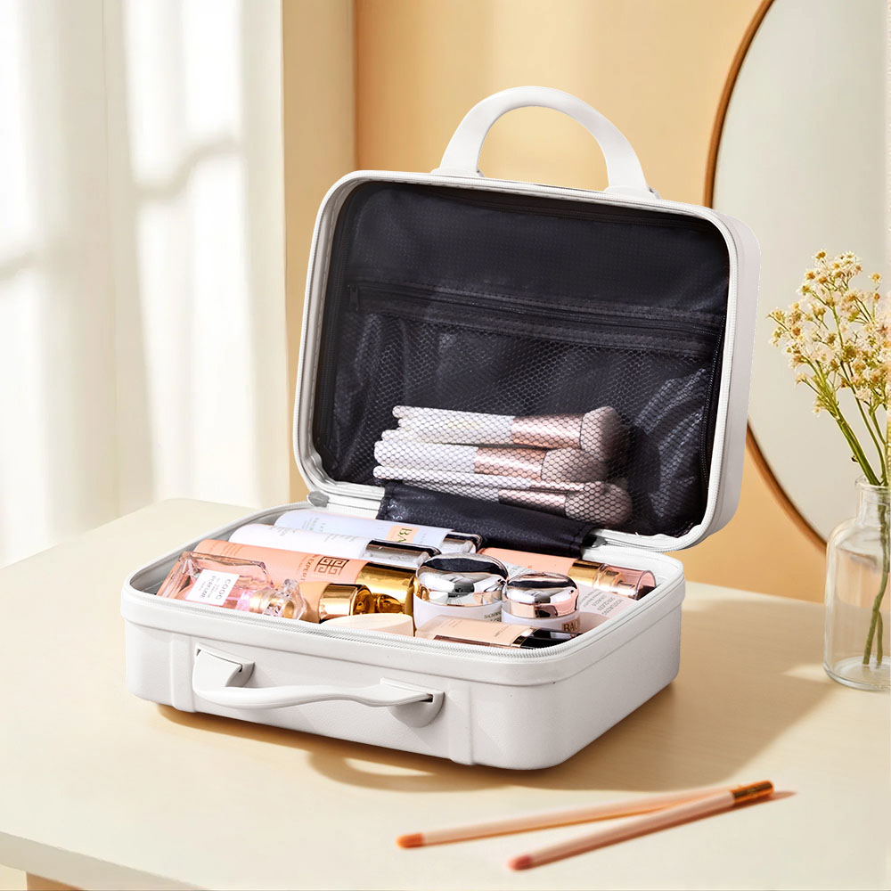 Living and Home White Portable Hard Shell Handheld Cosmetic Travel Case 31cm Image 2