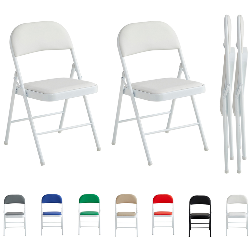 Set of 2 White Padded Folding Metal Dining Chairs Image 2