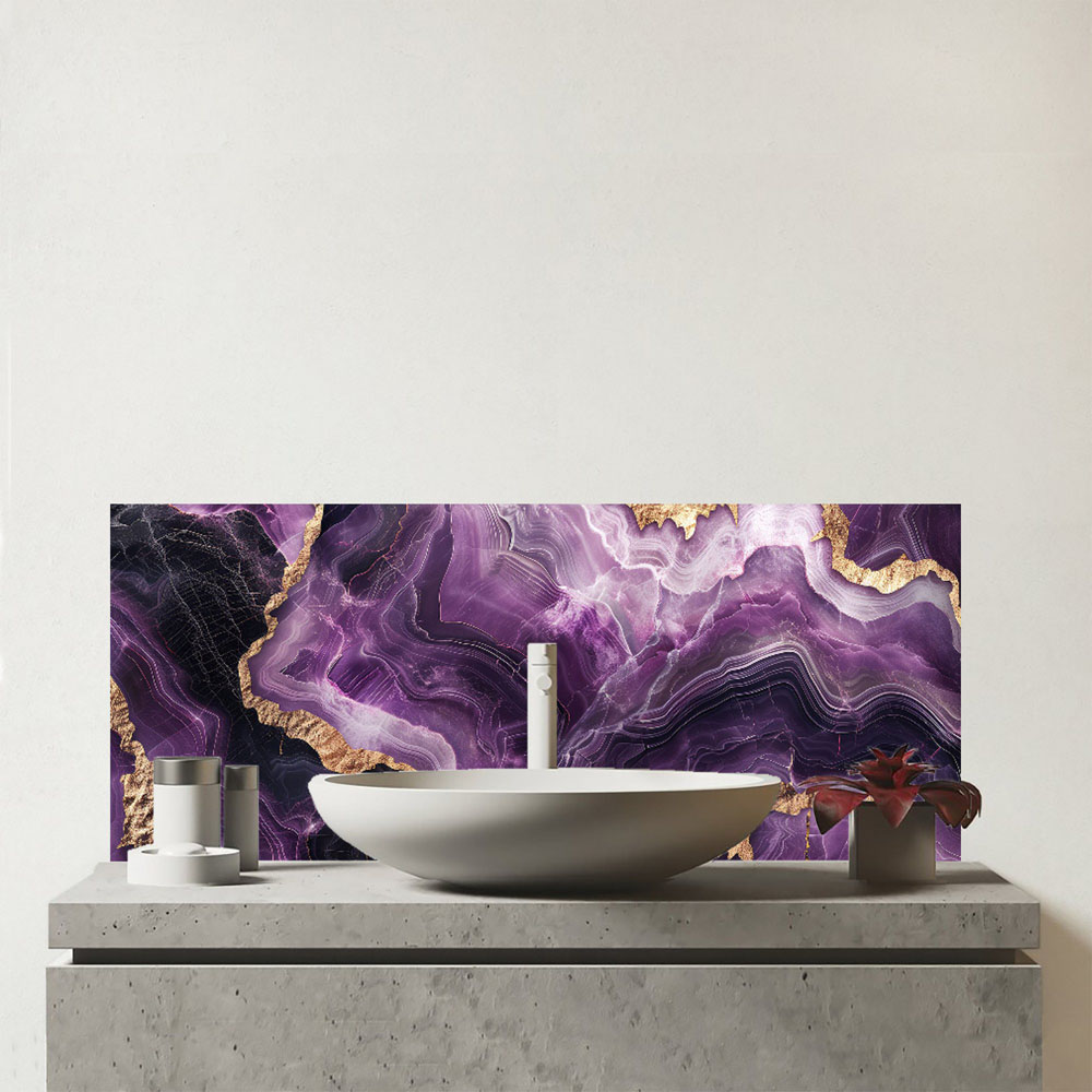 Warren Reed Designer Deep Purple Marble Effect Bathroom Splashback 25 x 60cm Image 1