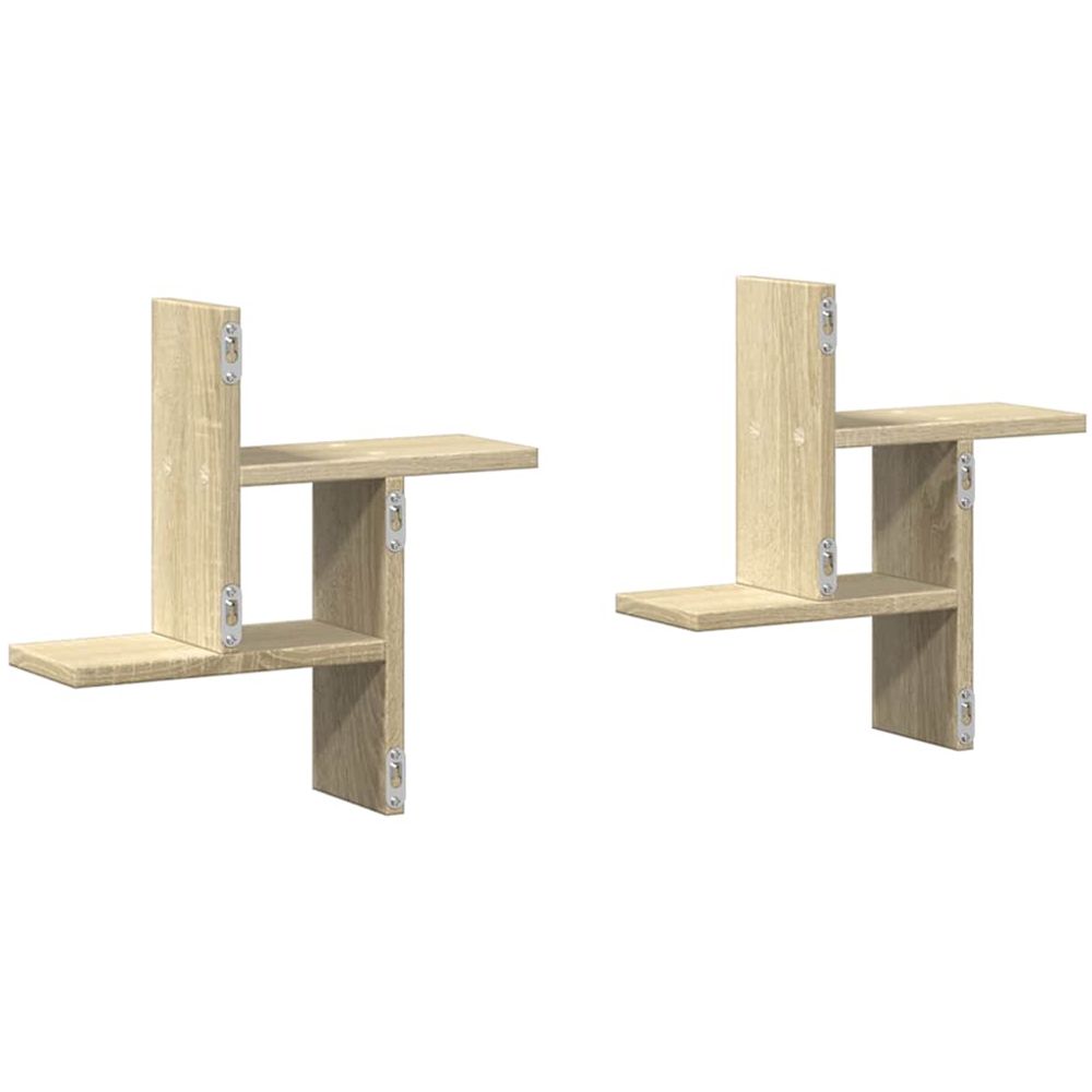 vidaXL 3 Shelf Sonoma Oak Wall Shelf Set of 2 Image 6