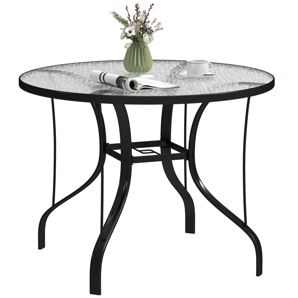 Outsunny 4 Seater Round Garden Dining Table with Parasol Hole Image 2