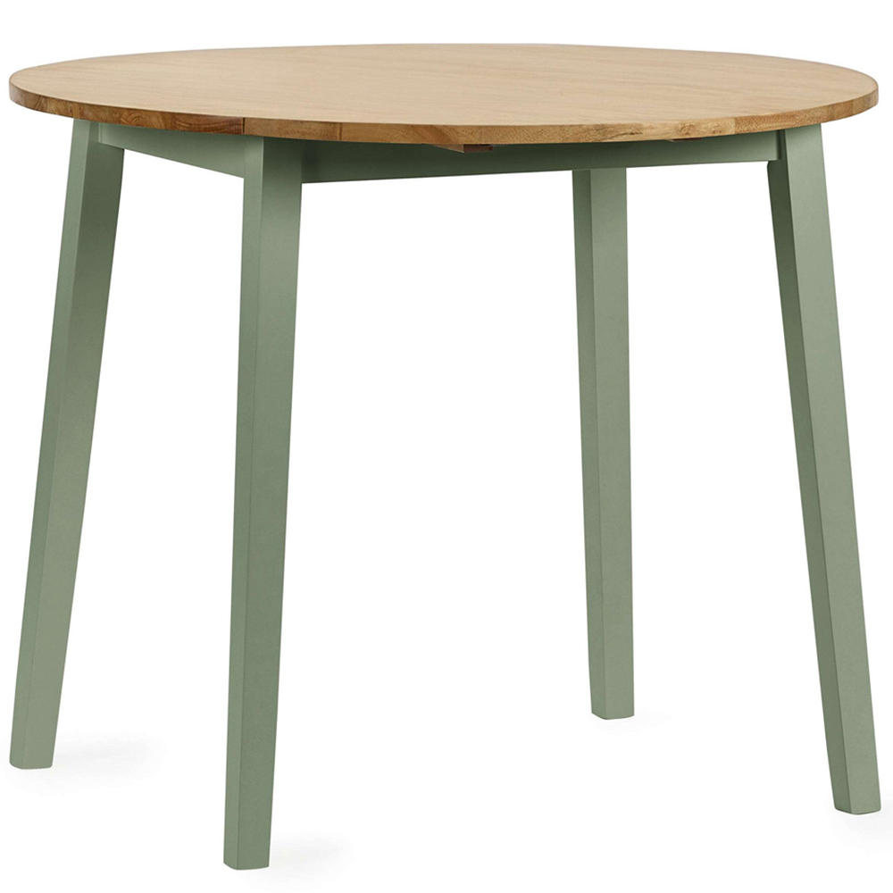 Julian Bowen Linwood 2 Seater 55-90cm Sage Green and Natural Round Drop Leaf Extendable Dining Table Image 2