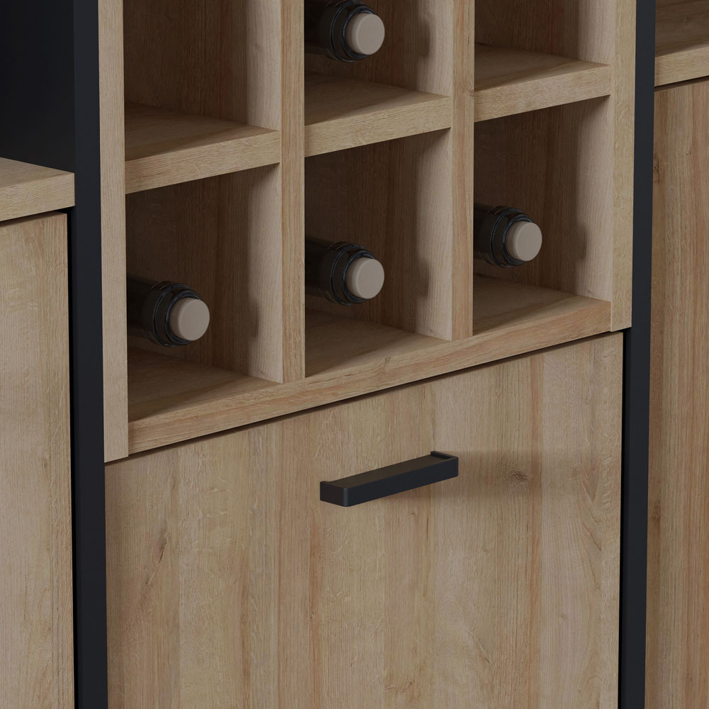 Florence High Rock 3 Door 5 Shelf Matt Black and Riviera Oak Shelf Unit with Wine Rack Image 7