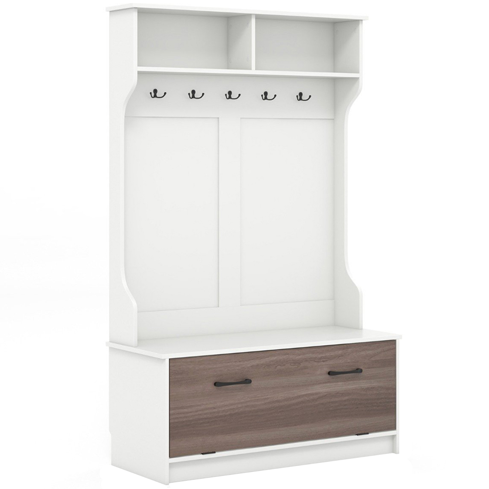 Costway 2 Shelf 5 Double Hook White Freestanding Coat Rack Image 1