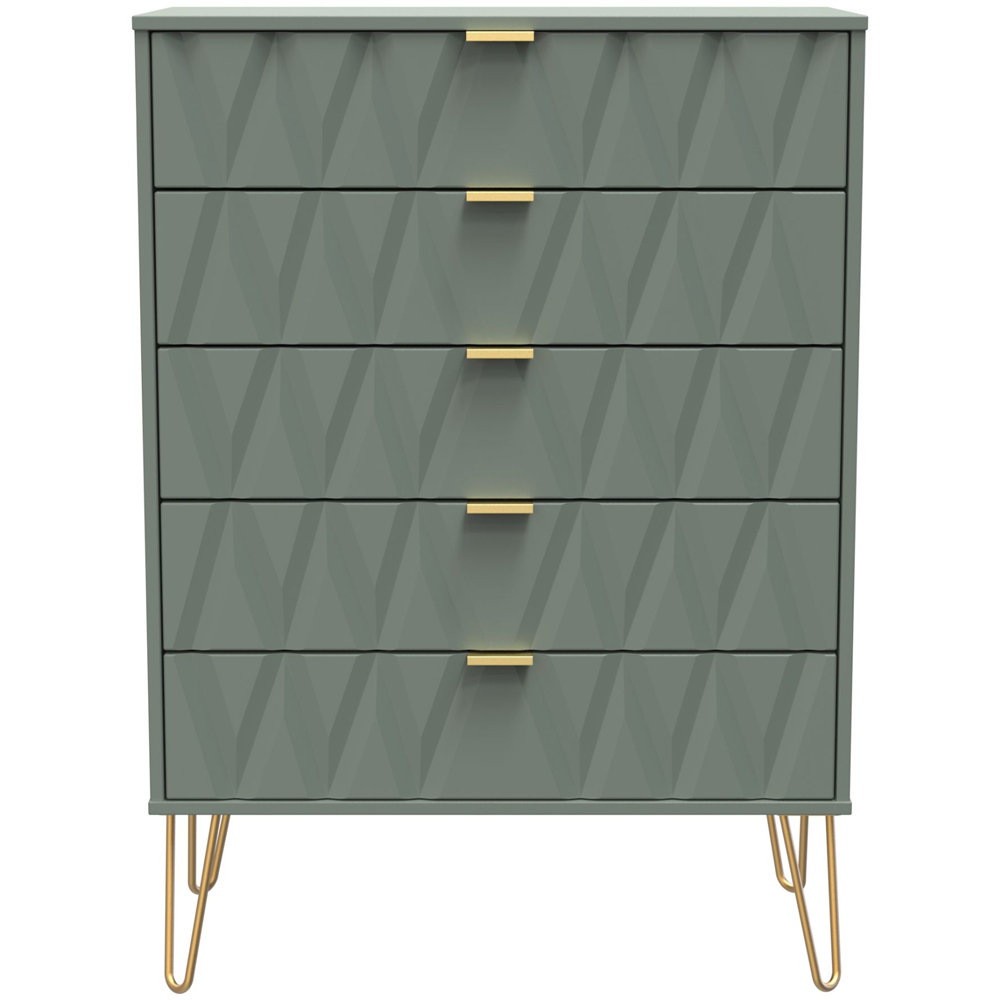 Crowndale Diamond 5 Drawer Reed Green Chest of Drawers Image 3