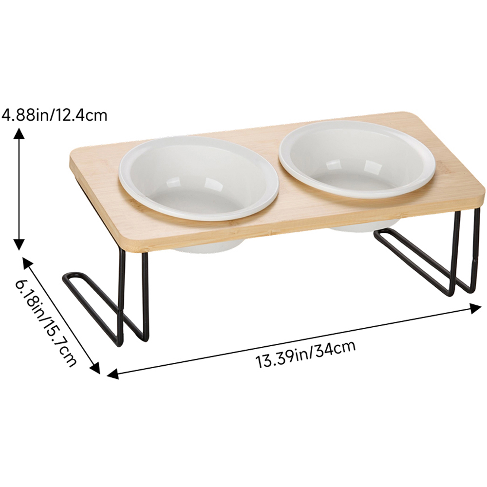 H&O Direct Wood Dual Ceramic Bowl Pet Feeder with Rack Image 6