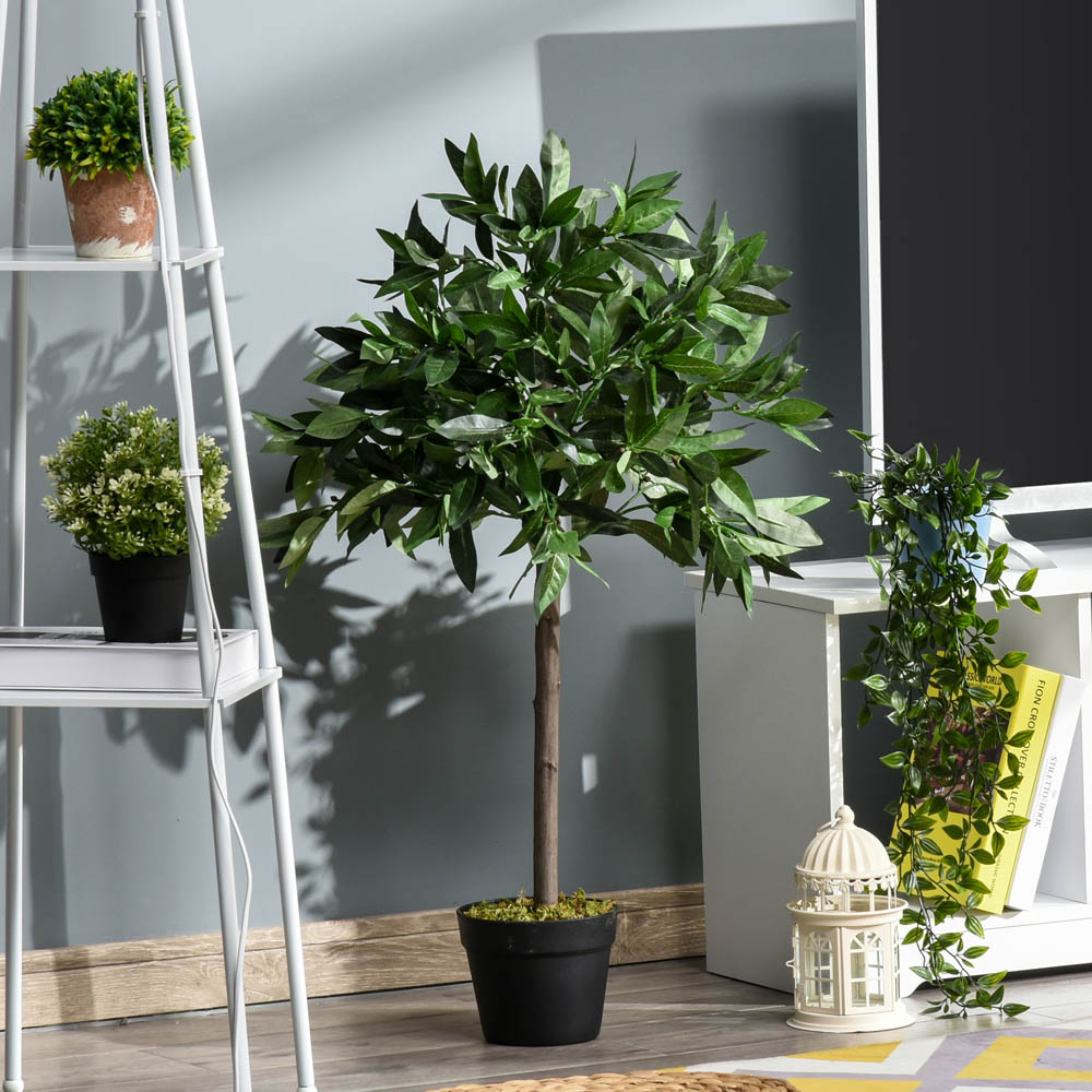 Outsunny Bay Leaf Laurel Ball Tree Artificial Plant In Pot 3ft 2 Pack Image 2