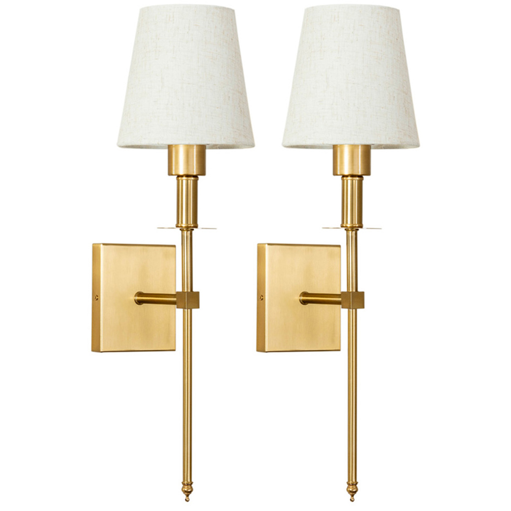 ValueLights Kincaid Plated Gold Cream Shade LED Wall Light 2 Pack Image 1