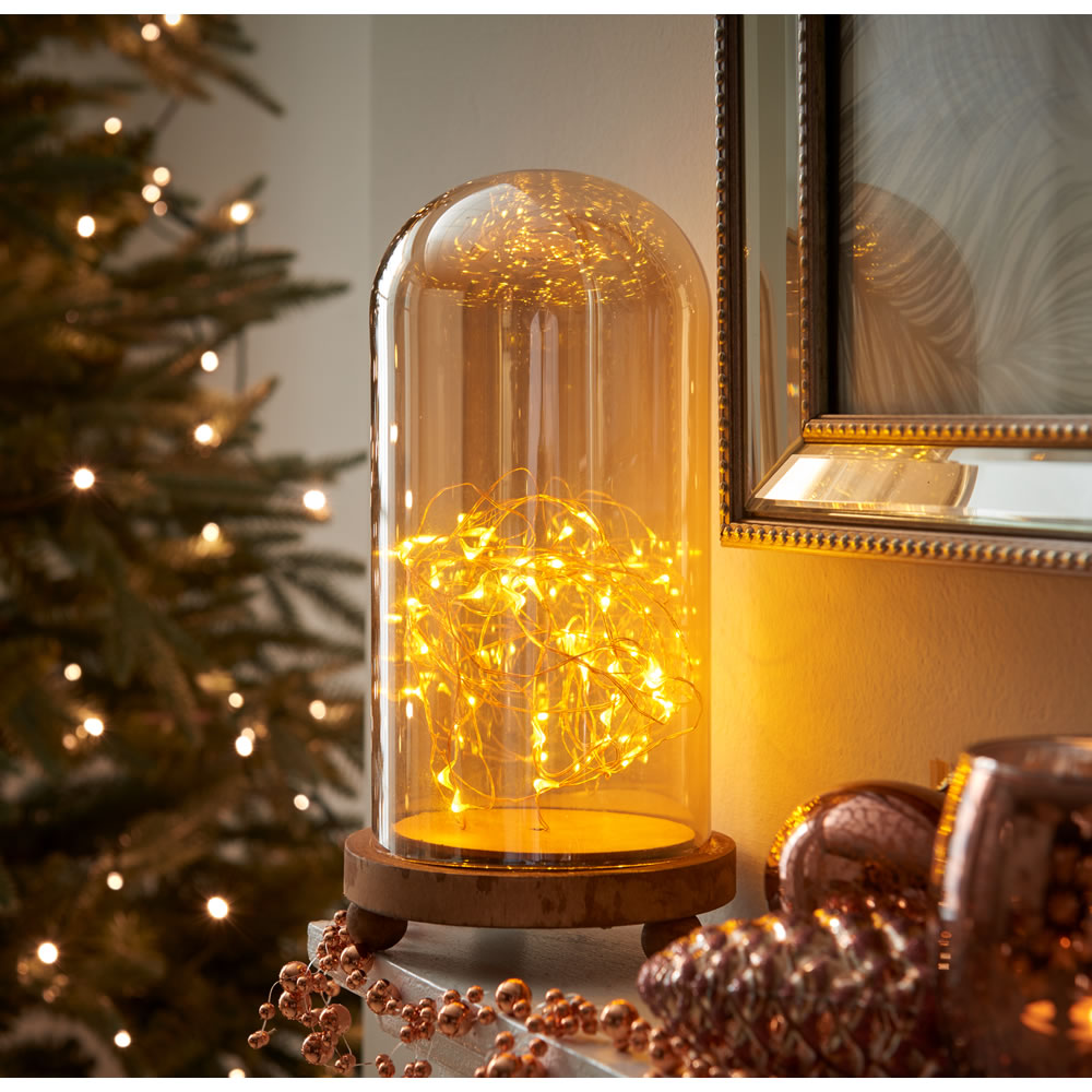 Wilko Midnight Magic Glass Bell Jar LED Christmas Decoration Image 1