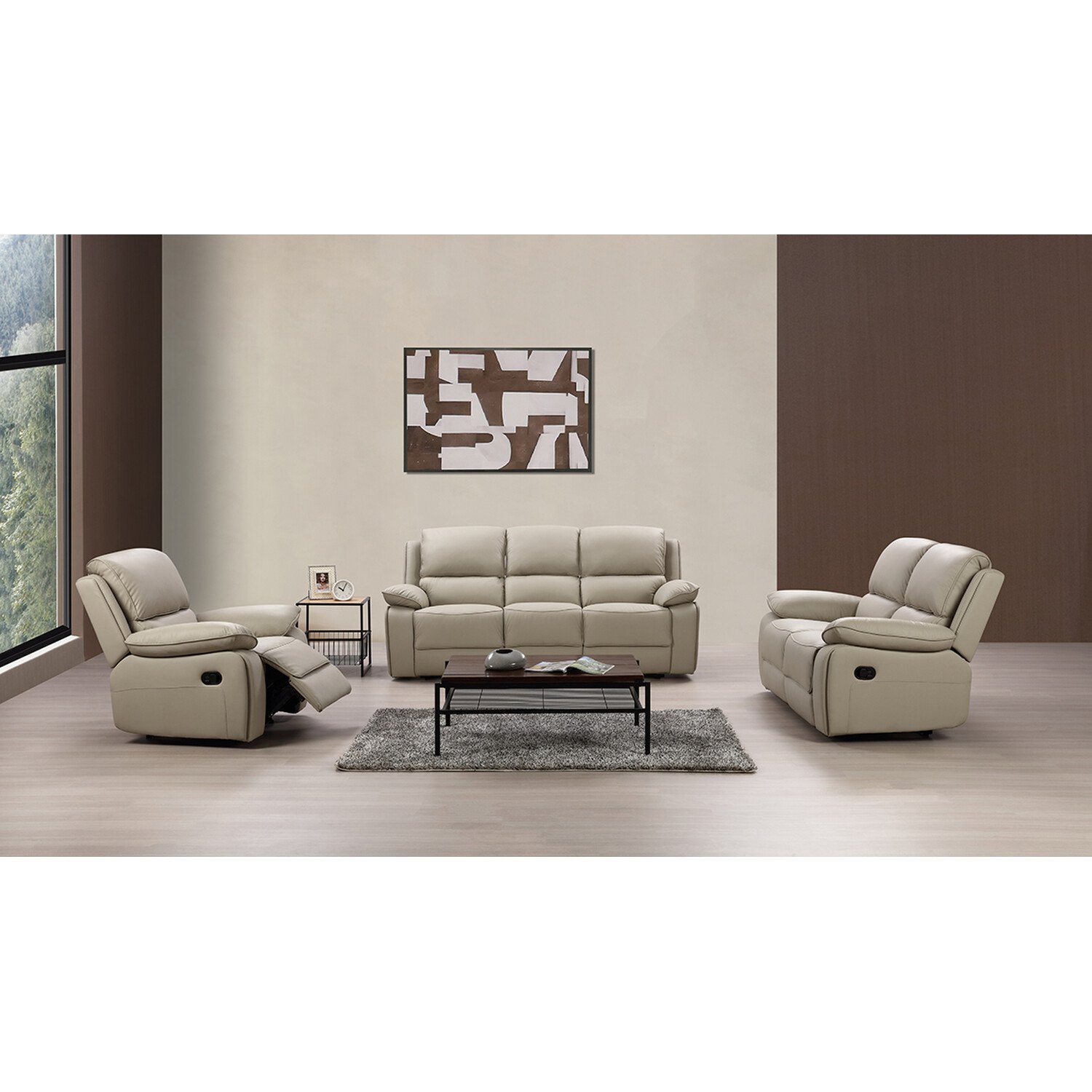 Salerno Leather Manual Recliner Armchair Light Grey - Light Grey Image 5
