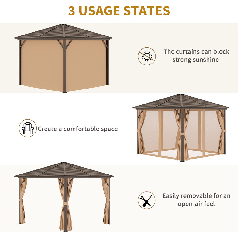 Outsunny 2.5 x 2.5m Steel Patio Gazebo with Hardtop and Curtains Image 5