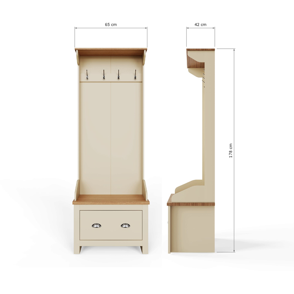 GFW Lancaster Single Drawer Cream Hallway Storage Unit with Hooks Image 9