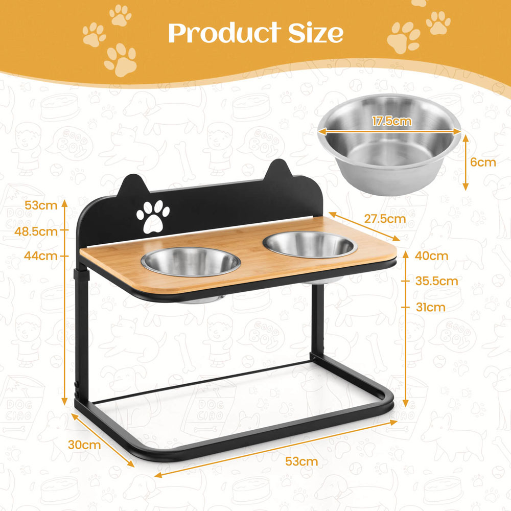 Costway Heights Adjustable Elevated Dog Bowls Feeder with Marker Image 9
