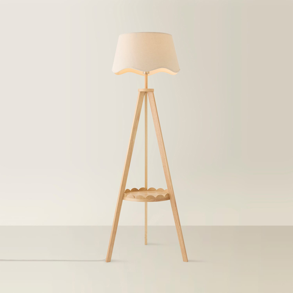 ValueLights Morrigan Natural Shade Wooden Scallop Tripod LED Floor Lamp with Bulb Image 4