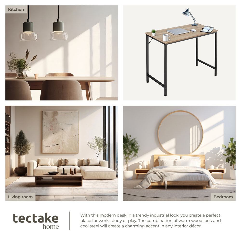 Tectake Jenkins Industrial Wood Study Desk Oak Sonoma 80cm Image 5