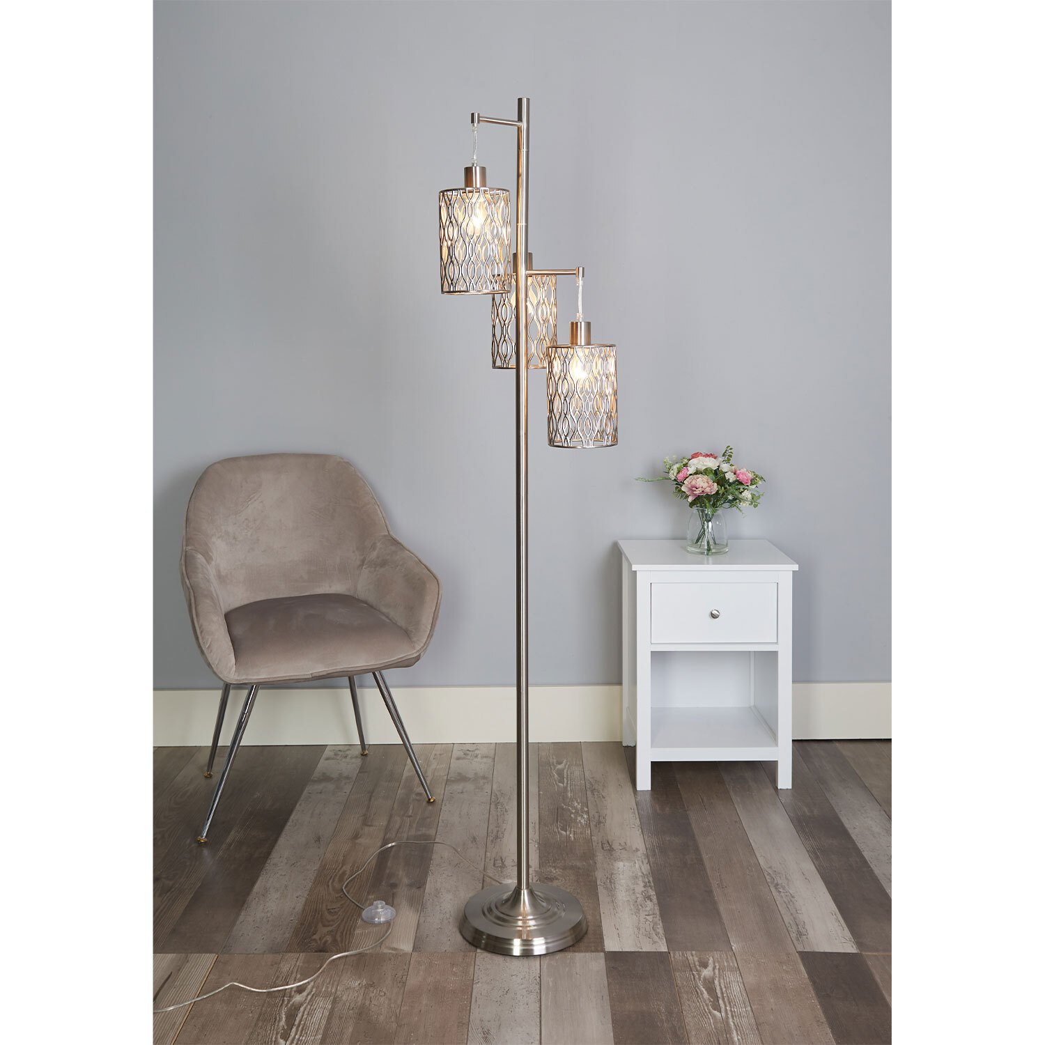 Maya 3 Light Silver Metal Floor Lamp Image 5