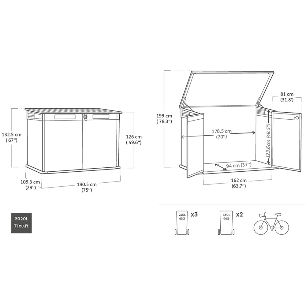 Keter Premier Jumbo 2020L Grey Wood Panel-Effect Bin Shed Image 5