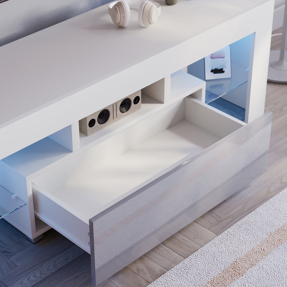 Vida Designs Luna Single Drawer White and Grey TV Unit with LED Image 6