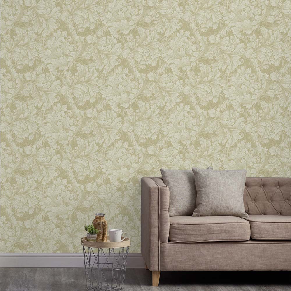 Grandeco Rossetti Acanthus Leaves Scroll Gold Wallpaper Image 4
