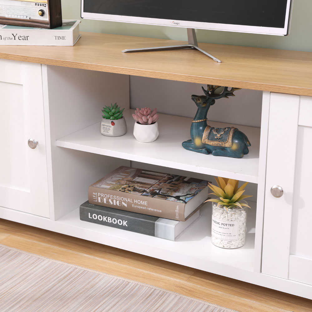 FurnitureHMD 2 Door 2 Shelf White and Oak Effect Wooden TV Unit Image 5