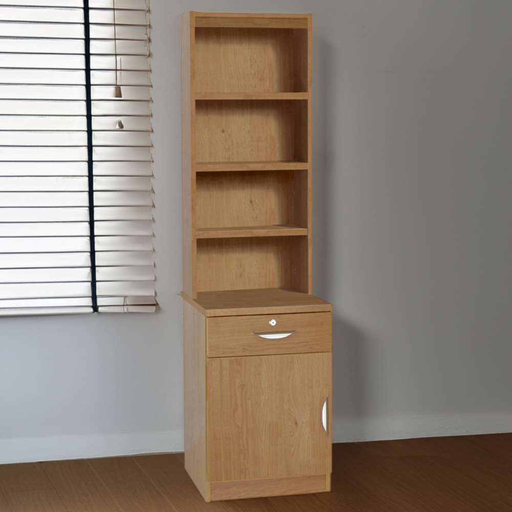 R White Cabinets Single Door Single Drawer 4 Shelf Brown Cupboard with Hutch Image 1