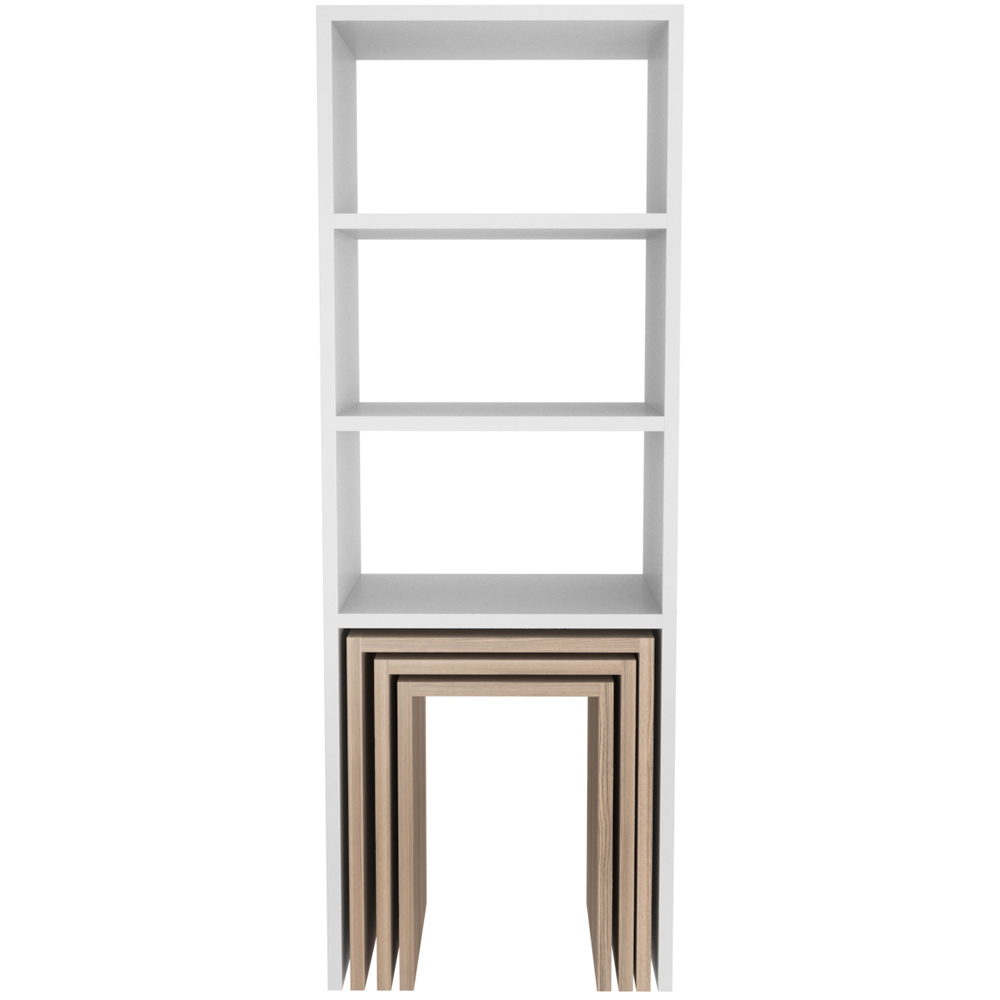 Decorotika Modern Melo 3 Shelf White Cordoba Bookcase with Nest of Tables Set of 3 Image 3