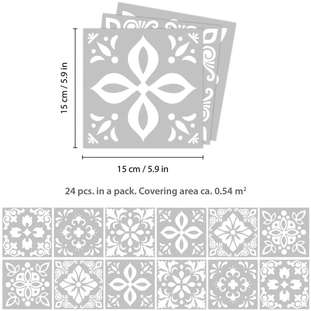 Walplus Andalu Light Grey Cement Spanish Tile Sticker 24 Pack Image 5